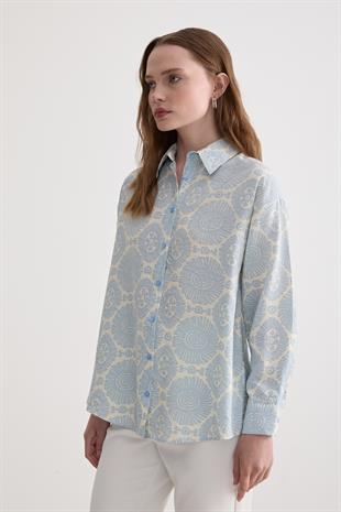 Desenli Uzun Kollu Gömlek MAVİ