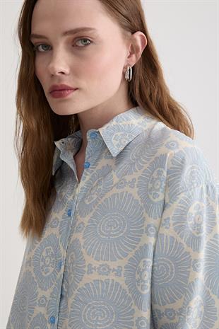 Desenli Uzun Kollu Gömlek MAVİ