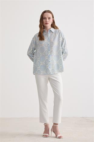 Desenli Uzun Kollu Gömlek MAVİ