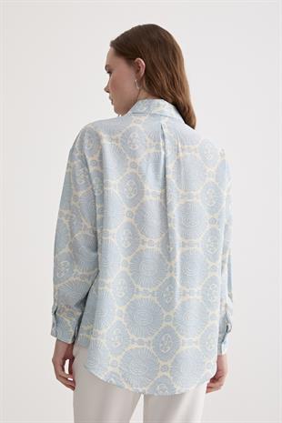 Desenli Uzun Kollu Gömlek MAVİ