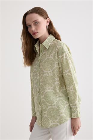 Desenli Uzun Kollu Gömlek YEŞİL