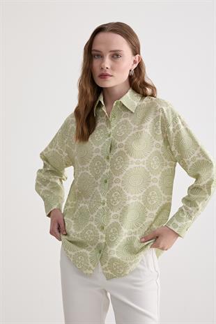Desenli Uzun Kollu Gömlek YEŞİL