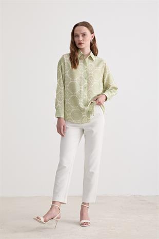 Desenli Uzun Kollu Gömlek YEŞİL