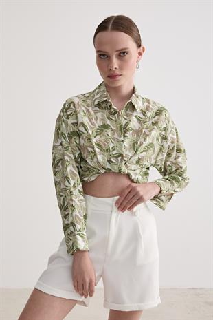 Desenli Uzun Kollu Oversize Gömlek YEŞİL