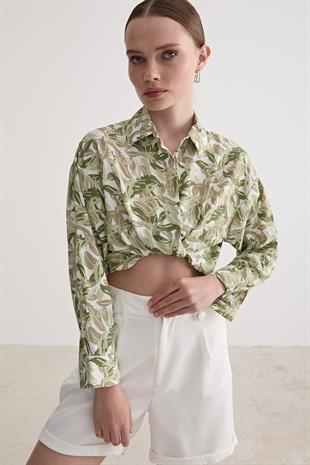 Desenli Uzun Kollu Oversize Gömlek YEŞİL