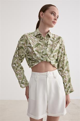 Desenli Uzun Kollu Oversize Gömlek YEŞİL