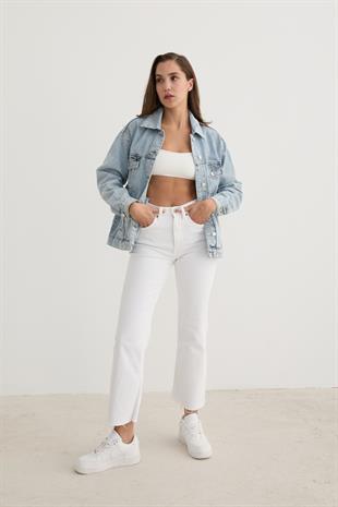 Düğme Detaylı Denim Kot Ceket KAR YIKAMA