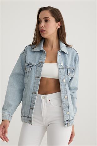 Düğme Detaylı Denim Kot Ceket KAR YIKAMA