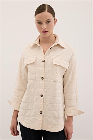 Düğme Detaylı Desenli Kapitone Gömlek TAŞ