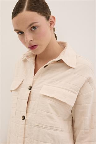 Düğme Detaylı Desenli Kapitone Gömlek TAŞ