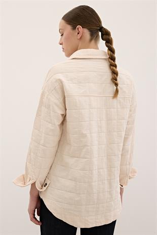 Düğme Detaylı Desenli Kapitone Gömlek TAŞ