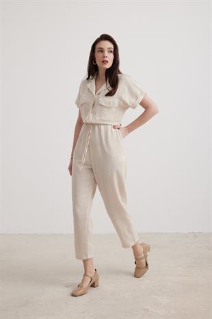 Button Detail Womens Salopet STONE