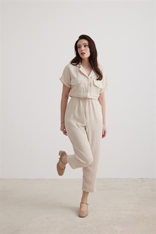 Button Detail Womens Salopet STONE