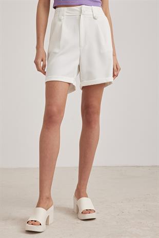 Düğme Detaylı Kadın Şort EKRU