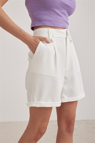 Düğme Detaylı Kadın Şort EKRU