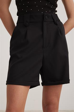 Düğme Detaylı Kadın Şort SİYAH