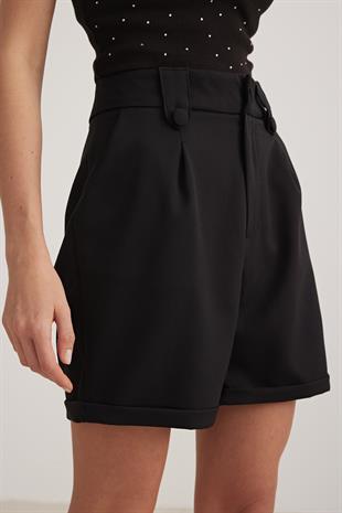 Düğme Detaylı Kadın Şort SİYAH