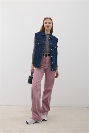 Düğme Detaylı Kot Yelek RİNS YIKAMA