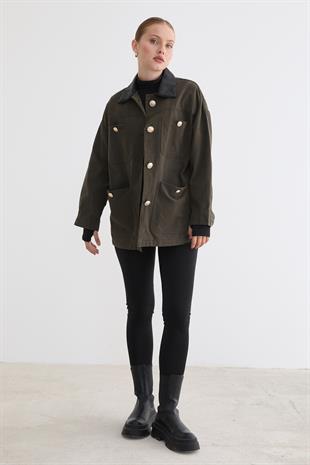 Düğmeleri Gold Detaylı Mont HAKİ