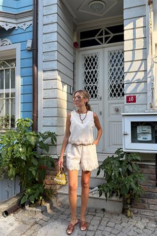 Etek Nakış Detaylı Bluz TAŞ