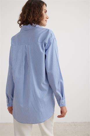 Çizgili Oversize Kadın Gömlek ÇİZGİLİ
