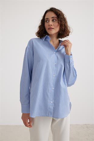 Çizgili Oversize Kadın Gömlek ÇİZGİLİ