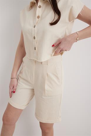 Keten Crop Gömlek TAŞ BALIKSIRTI