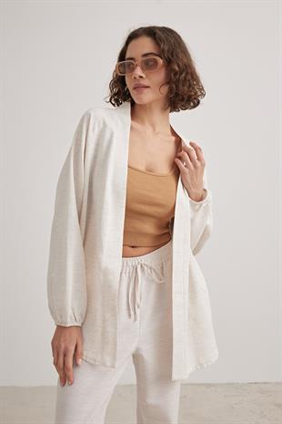 Kadın Oversize Keten Hırka TAŞ