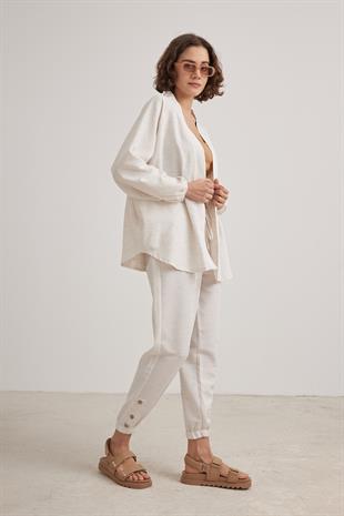 Kadın Oversize Keten Hırka TAŞ