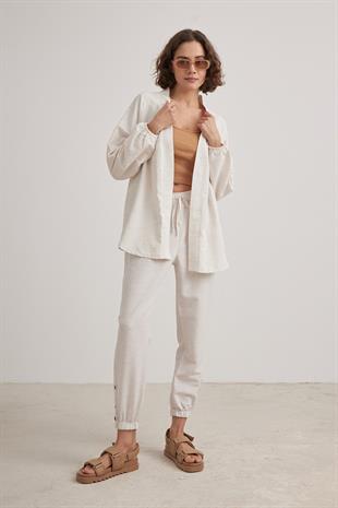 Kadın Oversize Keten Hırka TAŞ