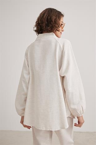 Kadın Oversize Keten Hırka TAŞ