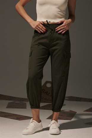 Gabardine Elastic Waist Womens Pants KHAKI