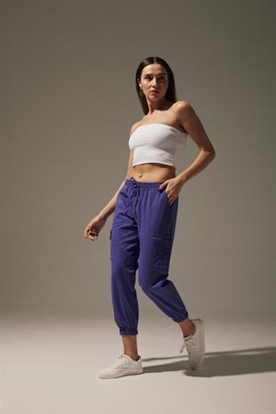 Gabardine Elastic Waist Womens Pants LILAC