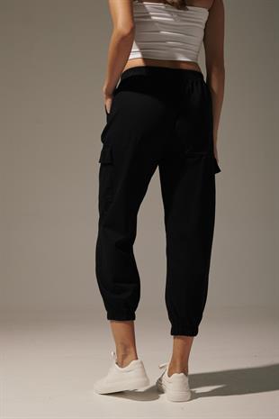 Gabardine Elastic Waist Womens Pants BLACK