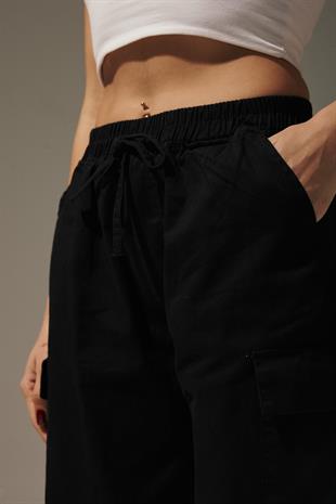 Gabardine Elastic Waist Womens Pants BLACK