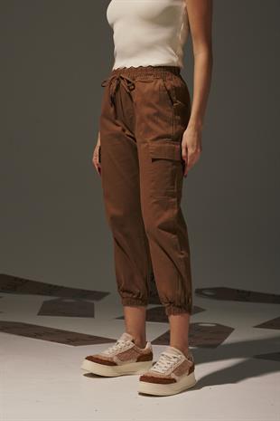 Gabardine Elastic Waist Womens Pants TAN