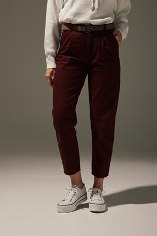 Gabardine Wide Leg Womens Pants BURGUNDY