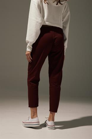 Gabardine Wide Leg Womens Pants BURGUNDY