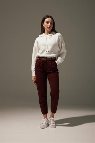 Gabardine Wide Leg Womens Pants BURGUNDY