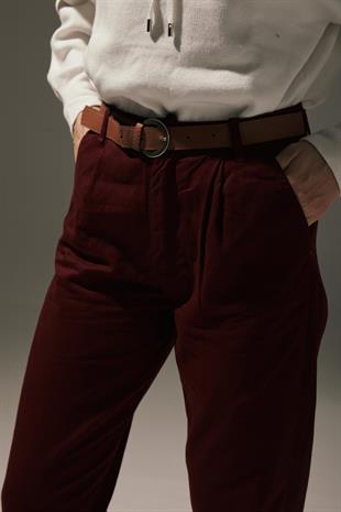 Gabardine Wide Leg Womens Pants BURGUNDY