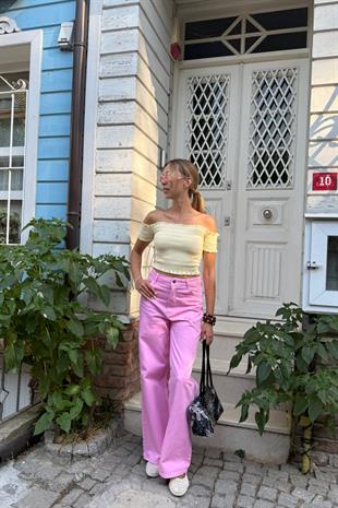 Gipeli Kısa Kollu Bluz SARI