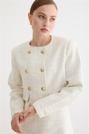 Gold Düğme Detaylı Kadın Ceket EKRU