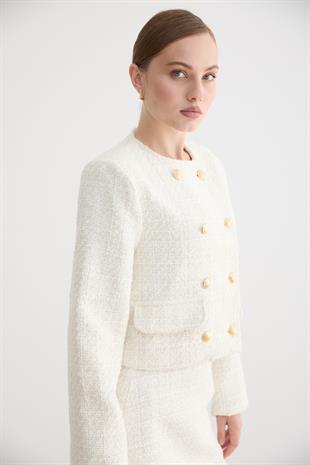 Gold Düğme Detaylı Kadın Ceket EKRU