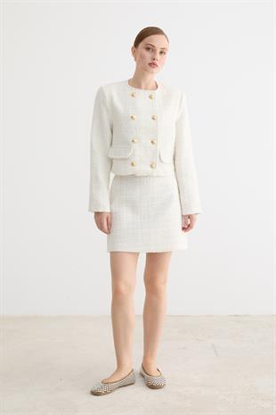 Gold Düğme Detaylı Kadın Ceket EKRU