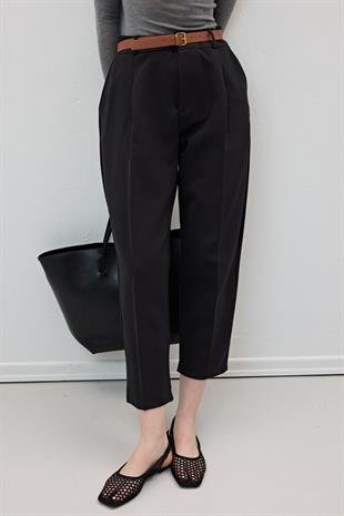 Hürrem Kumaş Beli Kemerli Kumaş Pantolon SİYAH