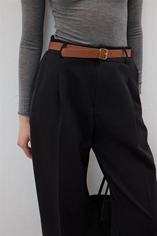 Hürrem Kumaş Beli Kemerli Kumaş Pantolon SİYAH