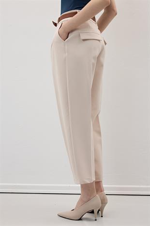 Hürrem Kumaş Beli Kemerli Kumaş Pantolon BEJ