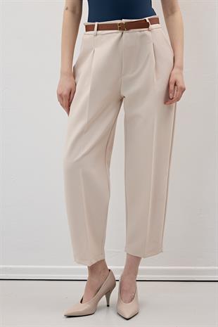 Hürrem Kumaş Beli Kemerli Kumaş Pantolon BEJ
