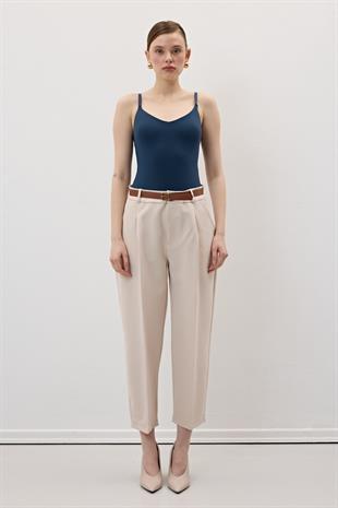 Hürrem Kumaş Beli Kemerli Kumaş Pantolon BEJ