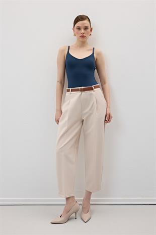 Hürrem Kumaş Beli Kemerli Kumaş Pantolon BEJ